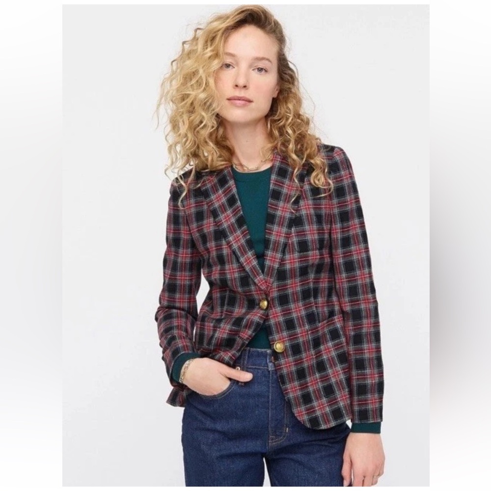 J. Crew Red and Black Checkered Blazer